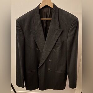 Hugo Boss Vintage 80’s Double Breasted Blazer Virgin Wool Gray Stripe 42R